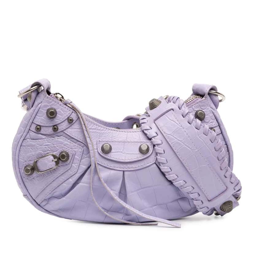 Balenciaga Croc Embossed Leather Motocross Le Cagole XS Purple Leather Very good condition - Front View