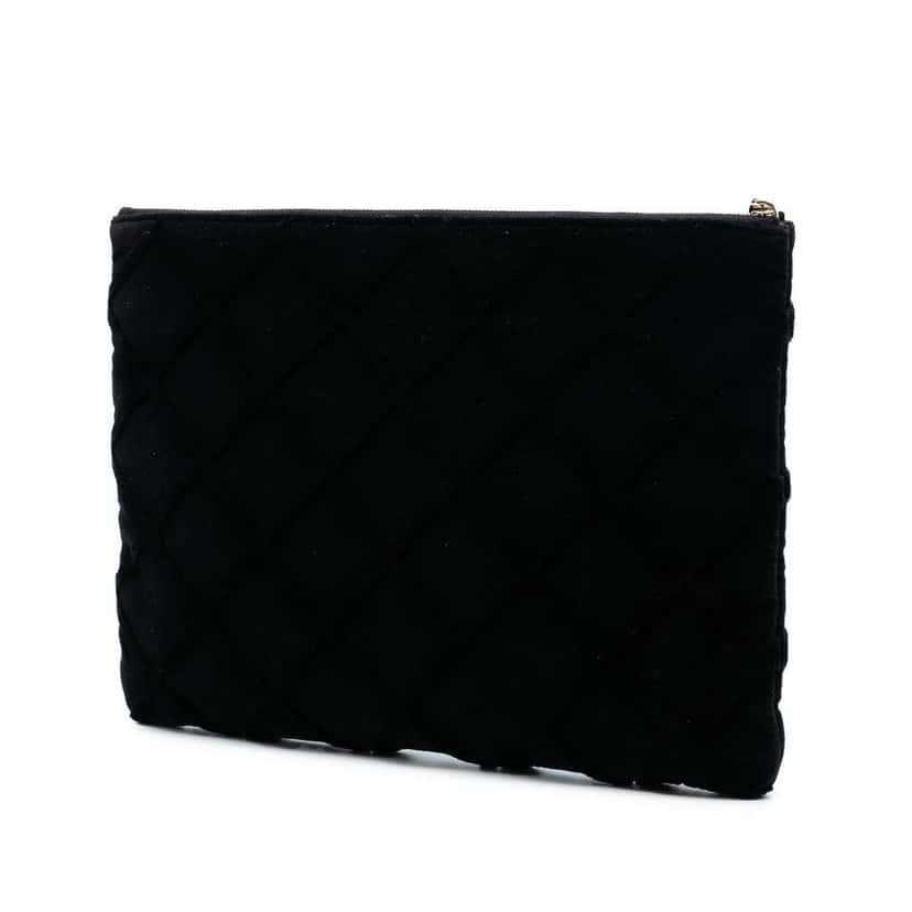 Chanel Large Quilted Velvet O Case Clutch Black Velvet Very good condition - Back View