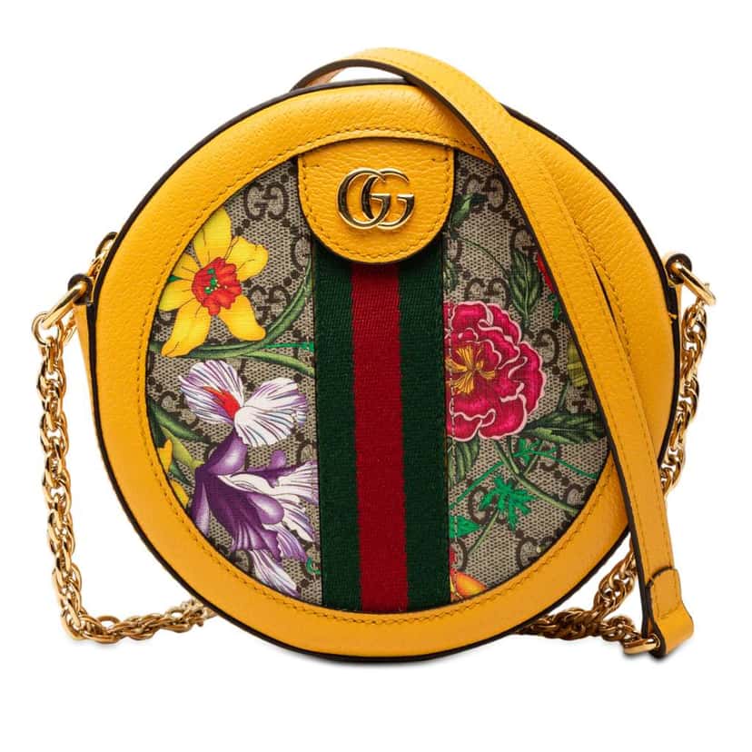 Gucci Mini GG Supreme Flora Ophidia Round Crossbody Brown Canvas Very good condition - Front View