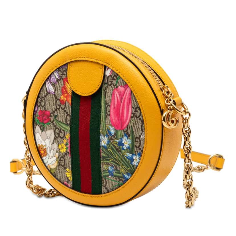 Gucci Mini GG Supreme Flora Ophidia Round Crossbody Brown Canvas Very good condition - Back View