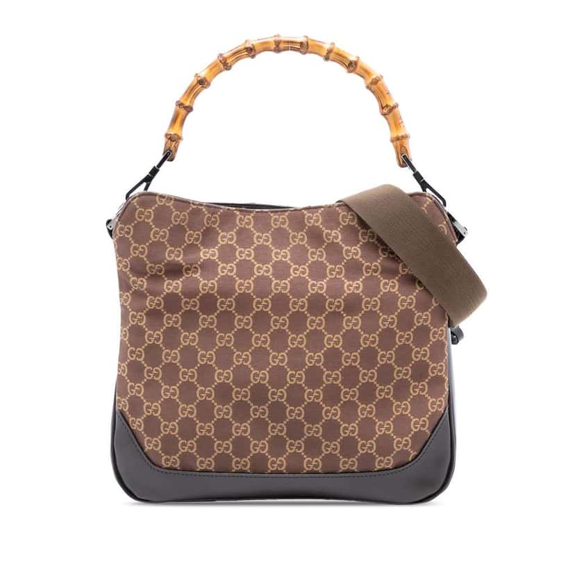 Gucci GG Canvas Bamboo Web Satchel Brown Canvas Good condition - Front View