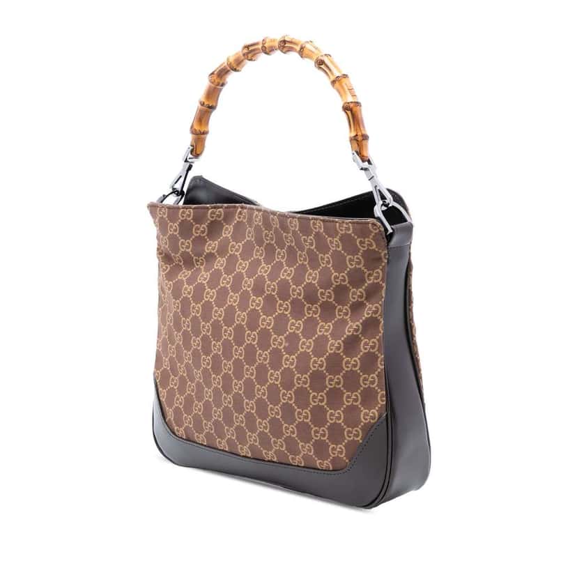 Gucci GG Canvas Bamboo Web Satchel Brown Canvas Good condition - Back View