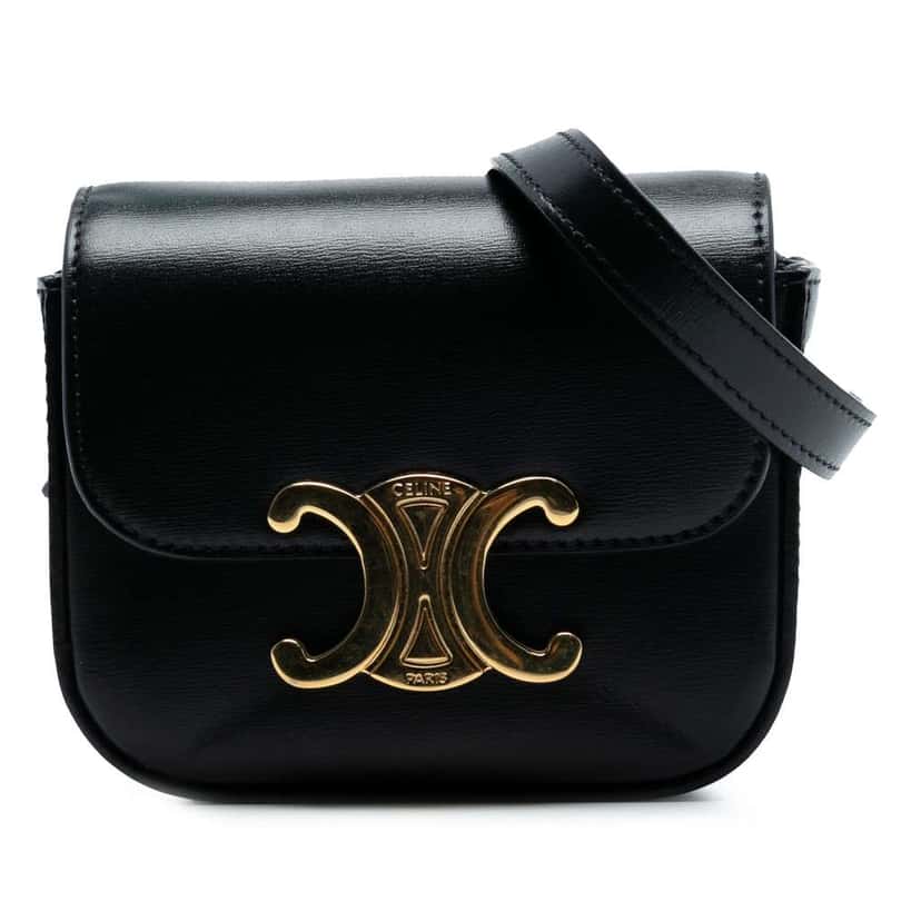 Celine Mini Shiny Calfskin Triomphe Crossbody Black Leather Very good condition - Front View