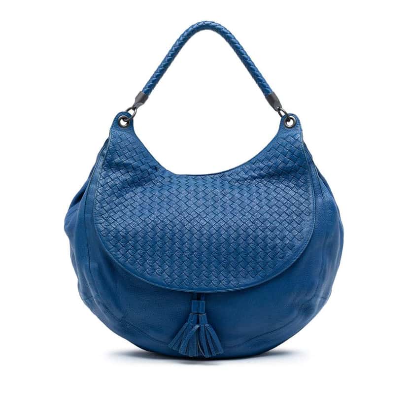 Bottega Veneta Large Washed Cervo Intrecciato Hobo Blue Leather Very good condition - Front View