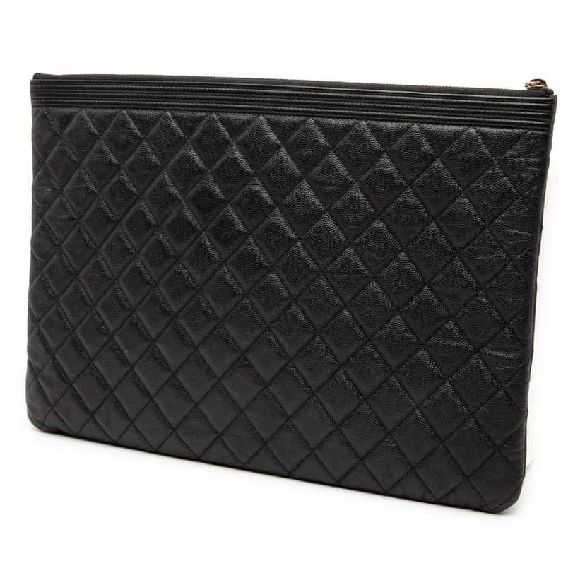 Chanel Large Quilted Caviar Boy O Case Clutch Black Leather Very good condition - Back View