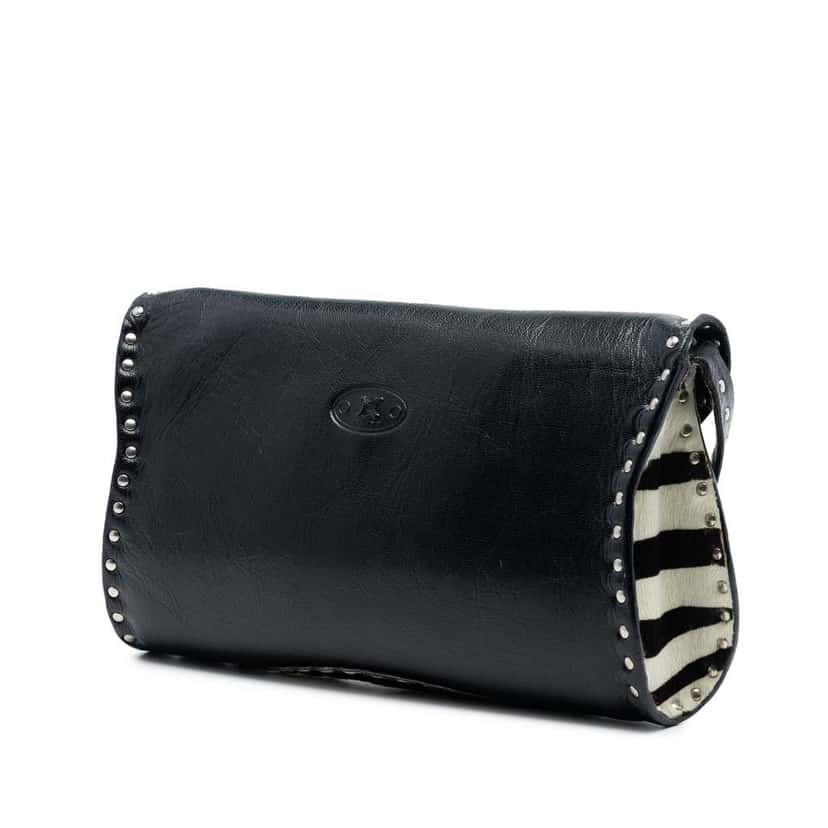 Celine Studded Leather and Pony Hair Zebra Print Poulbot Shoulder Bag Black Leather Good condition - Back View