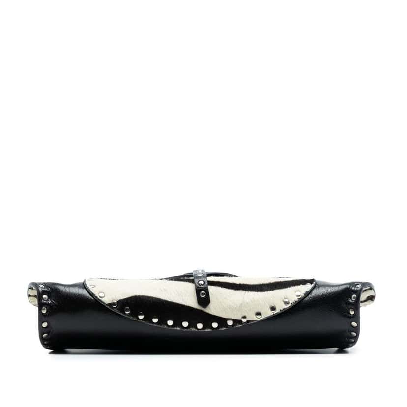 Celine Studded Leather and Pony Hair Zebra Print Poulbot Shoulder Bag Black Leather Good condition - Inside View