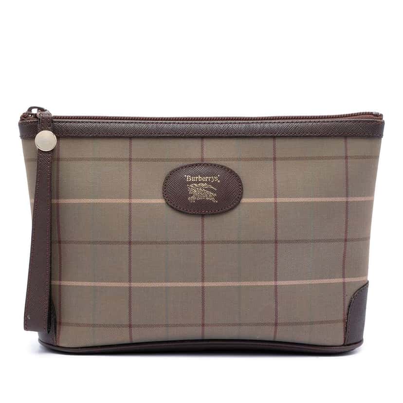 Burberry Vintage Check Canvas Wristlet Clutch Brown Canvas Very good condition - Front View