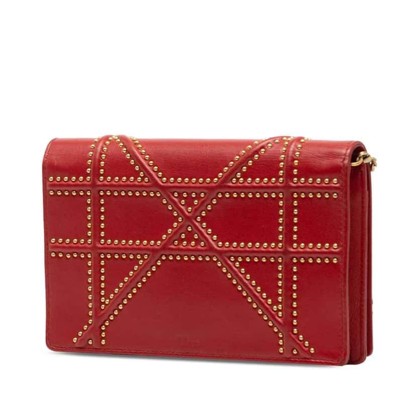 Dior Studded Lambskin Diorama Wallet on Chain Red Leather Very good condition - Back View