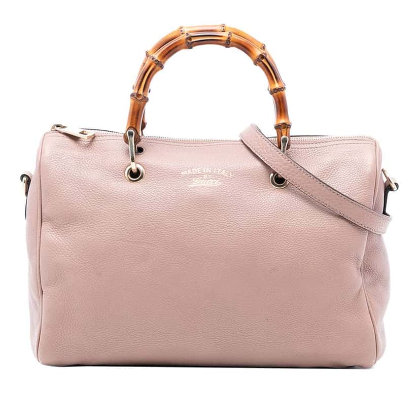 Gucci Medium Calfskin Bamboo Shopper Boston Bag Pink Leather Very good condition - Front View
