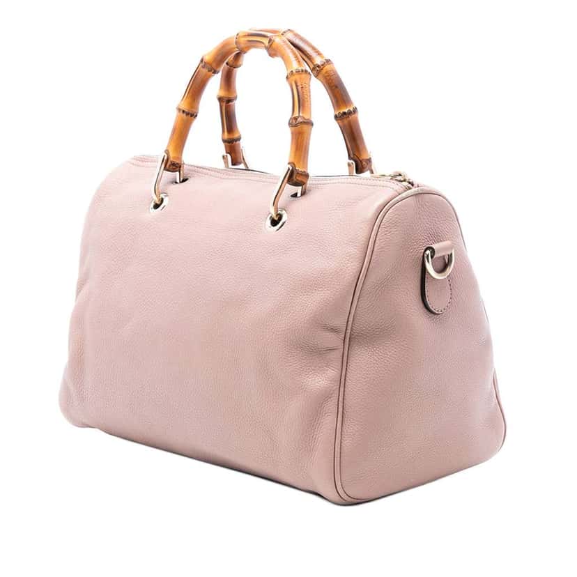Gucci Medium Calfskin Bamboo Shopper Boston Bag Pink Leather Very good condition - Back View