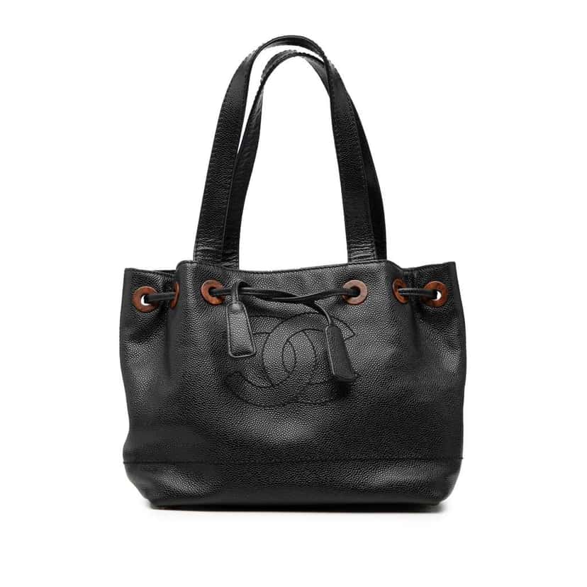 Chanel CC Caviar Drawstring Tote Black Leather Very good condition - Front View