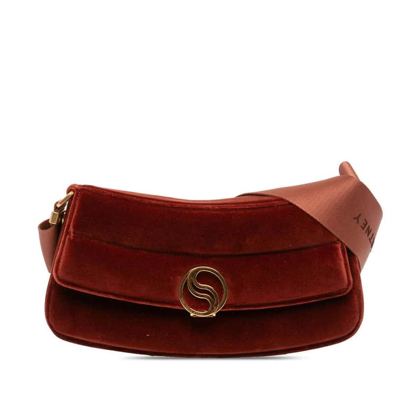 Stella Mccartney Faux Velvet S Wave Padded Shoulder Bag Red Cotton Very good condition - Front View