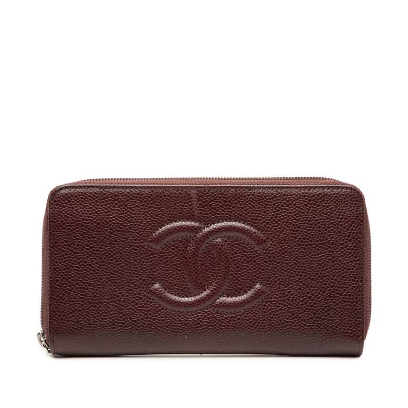 Chanel CC Caviar Zip Around Wallet Red Leather Very good condition - Front View