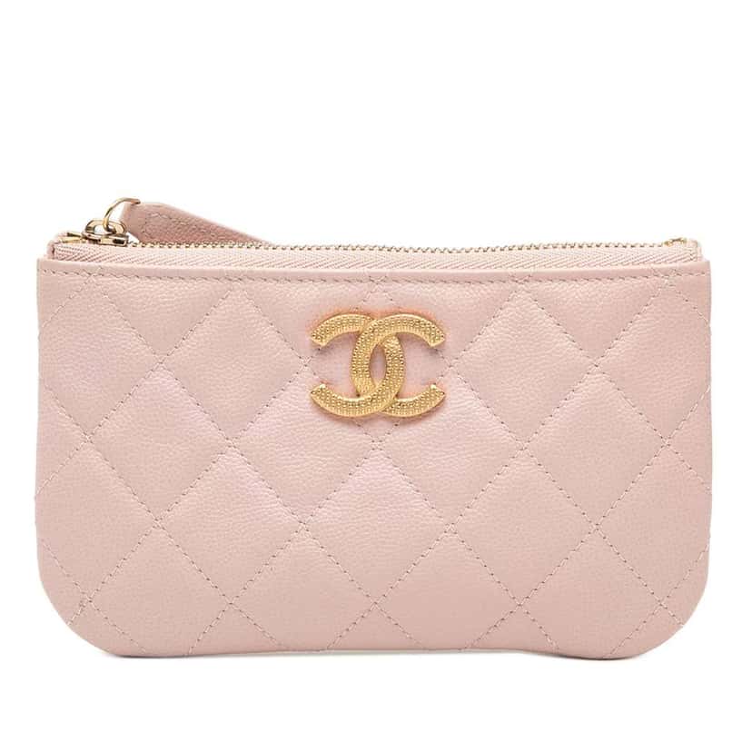 Chanel Mini Quilted Caviar O Case Pouch Pink Leather Very good condition - Front View