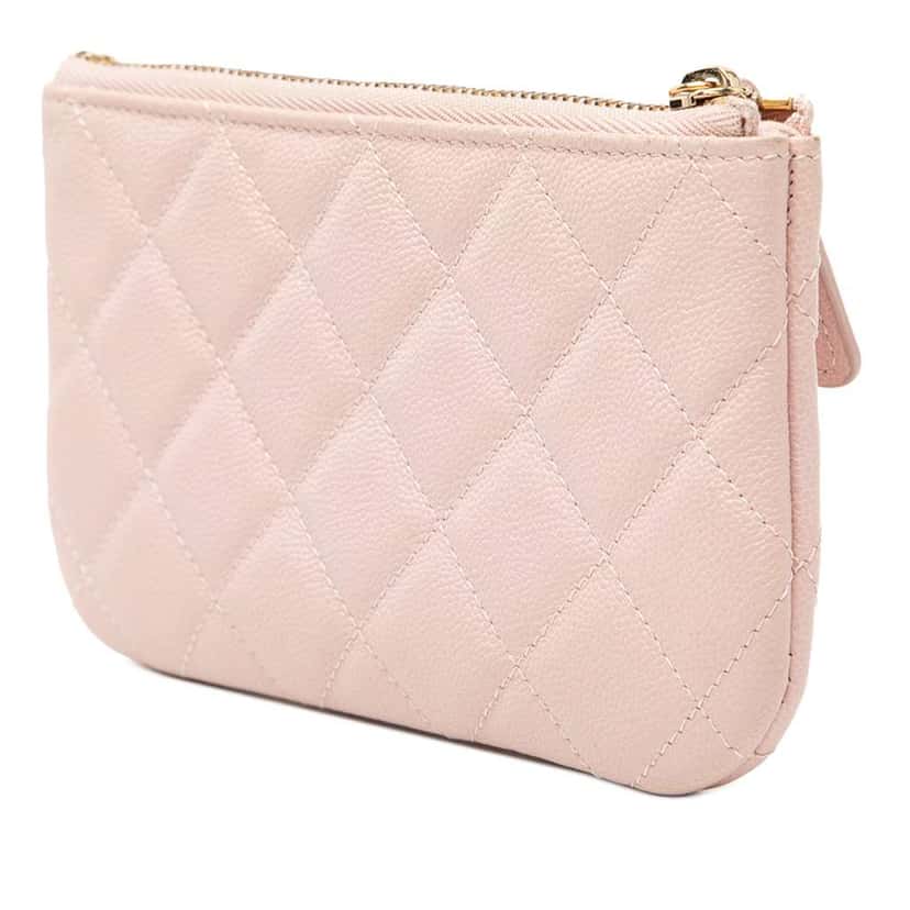 Chanel Mini Quilted Caviar O Case Pouch Pink Leather Very good condition - Back View
