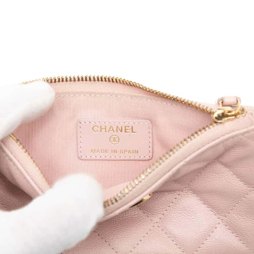 Chanel Mini Quilted Caviar O Case Pouch Pink Leather Very good condition - Box View