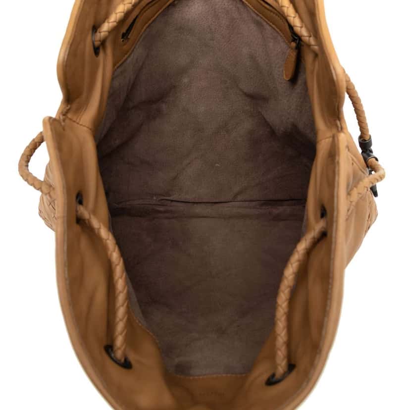 Bottega Veneta Intrecciato Trimmed Leather Croisette Drawstring Tote Brown Leather Very good condition - Model View