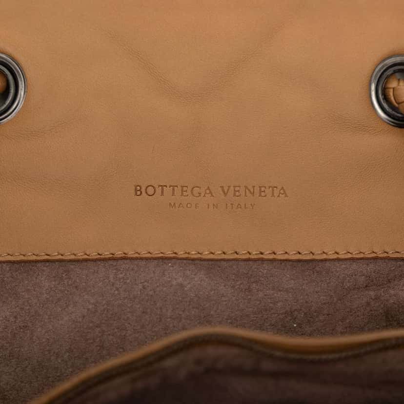 Bottega Veneta Intrecciato Trimmed Leather Croisette Drawstring Tote Brown Leather Very good condition - Box View