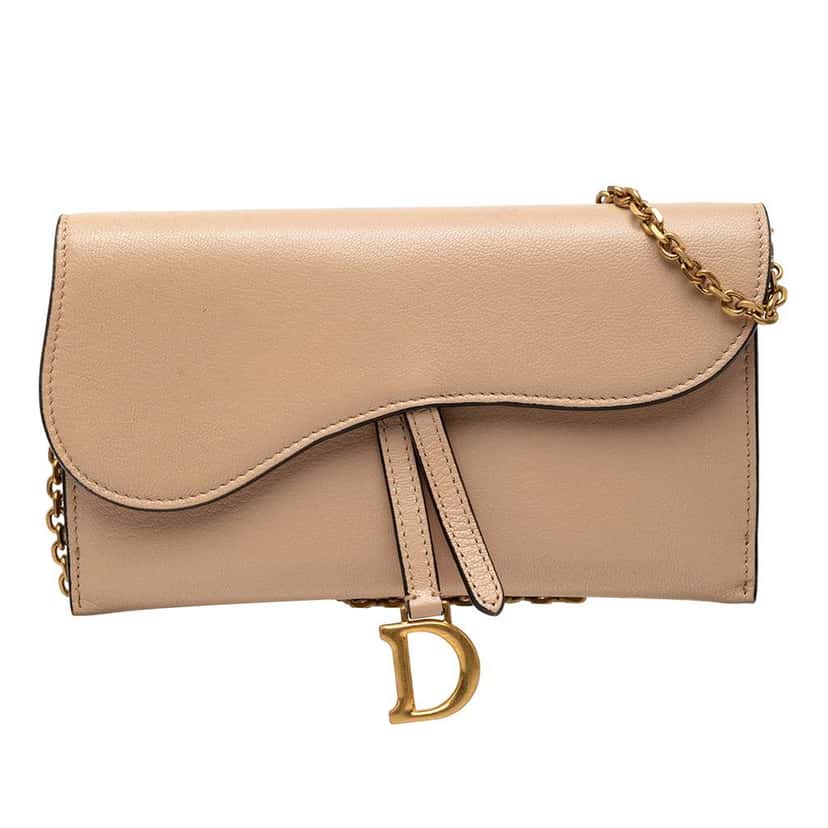 Dior Calfskin Saddle Wallet on Chain Brown Leather Good condition - Front View
