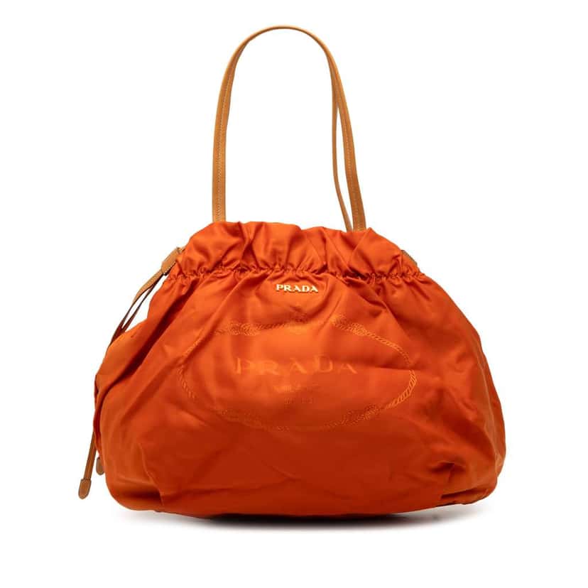 Prada Tessuto Logo Drawstring Tote Orange Very good condition - Front View