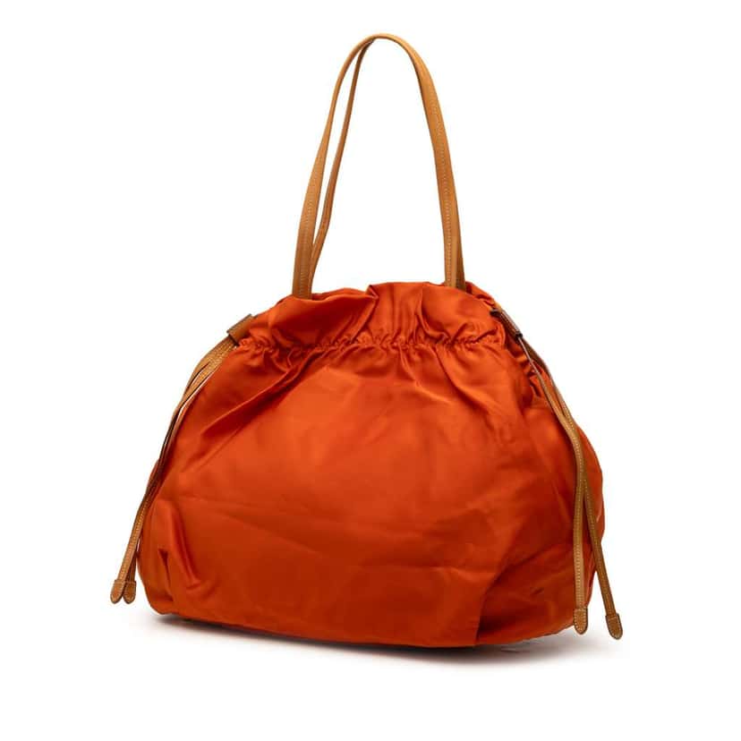 Prada Tessuto Logo Drawstring Tote Orange Very good condition - Back View