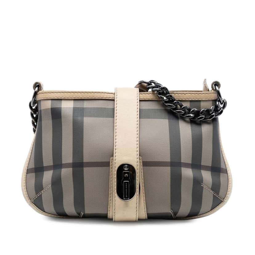 Burberry Smoked Check Coated Canvas Crossbody Brown Canvas Very good condition - Front View