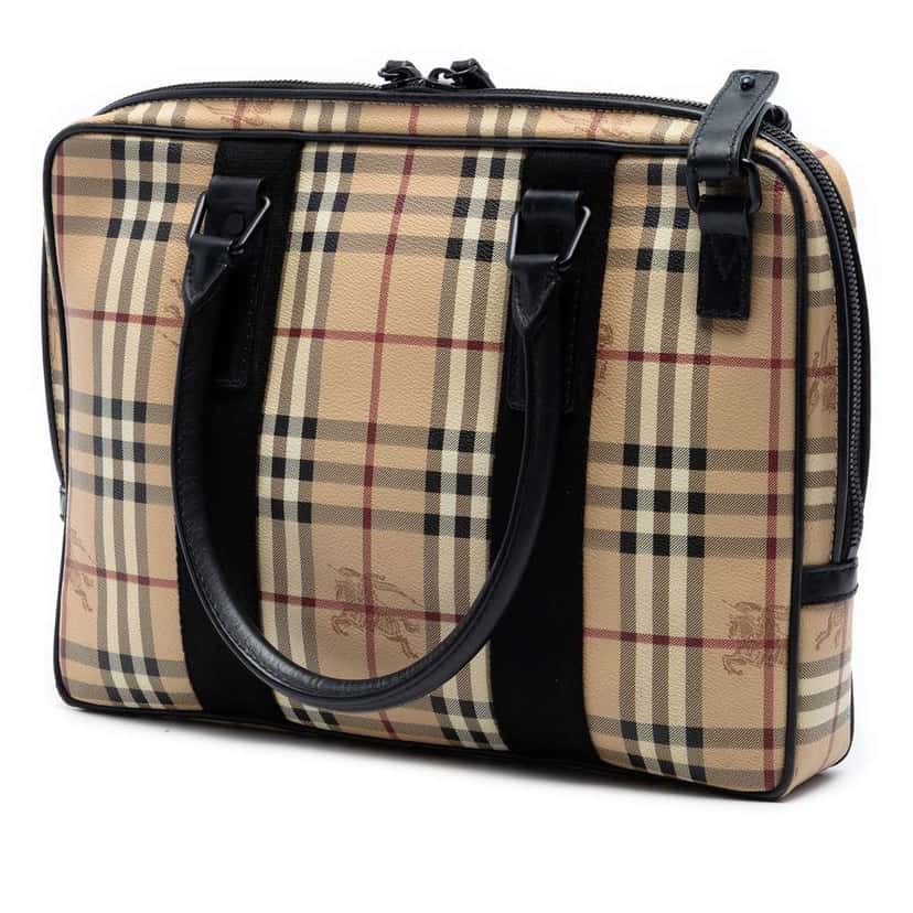 Burberry Haymarket Check Coated Canvas Business Bag Brown Canvas Good condition - Back View