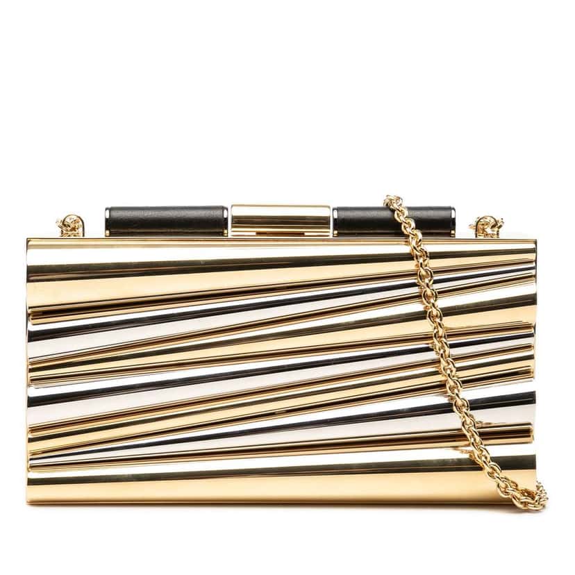 Salvatore Ferragamo Sara Battaglia Metal Sinila Clutch on Chain Gold Brass Very good condition - Front View