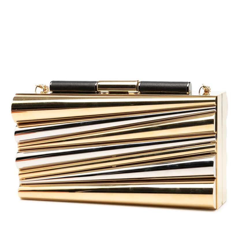 Salvatore Ferragamo Sara Battaglia Metal Sinila Clutch on Chain Gold Brass Very good condition - Back View