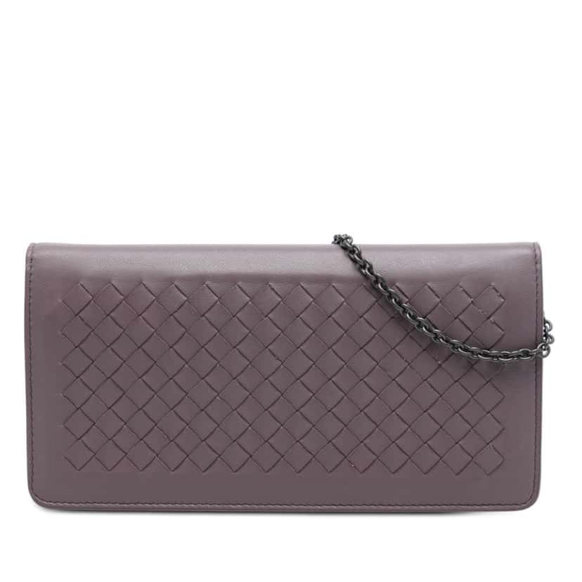 Bottega Veneta Nappa Intrecciato Continental Wallet on Chain Purple Leather Good condition - Front View