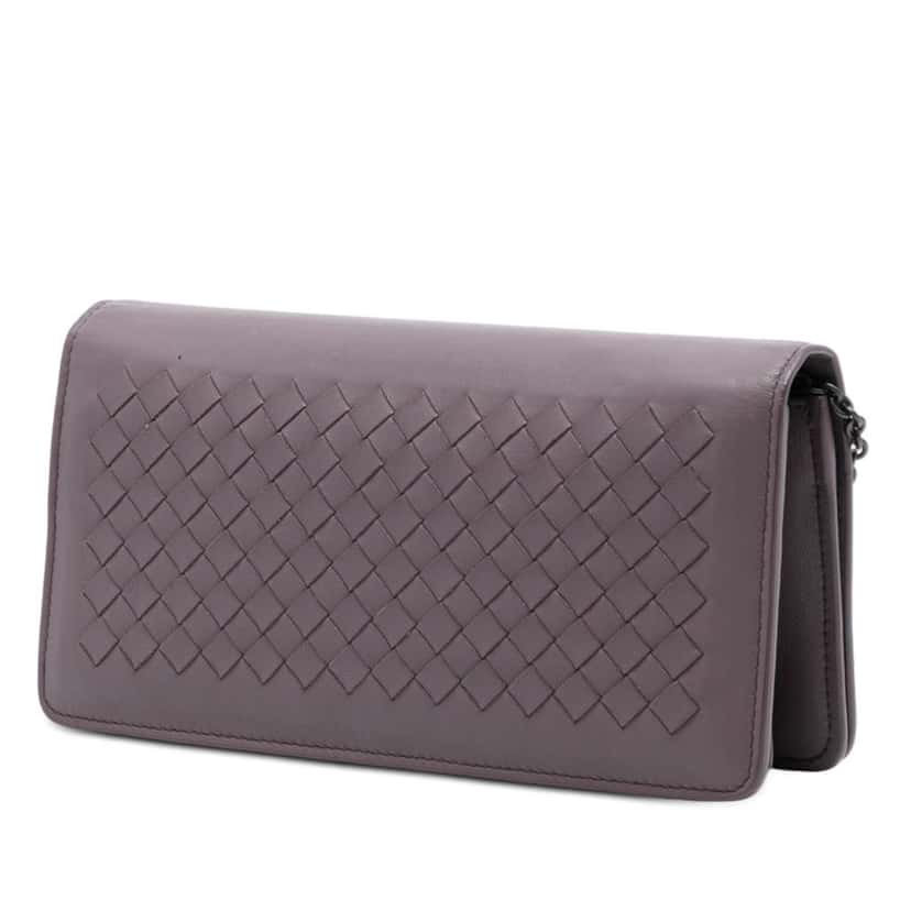 Bottega Veneta Nappa Intrecciato Continental Wallet on Chain Purple Leather Good condition - Back View