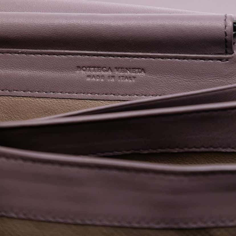 Bottega Veneta Nappa Intrecciato Continental Wallet on Chain Purple Leather Good condition - Box View