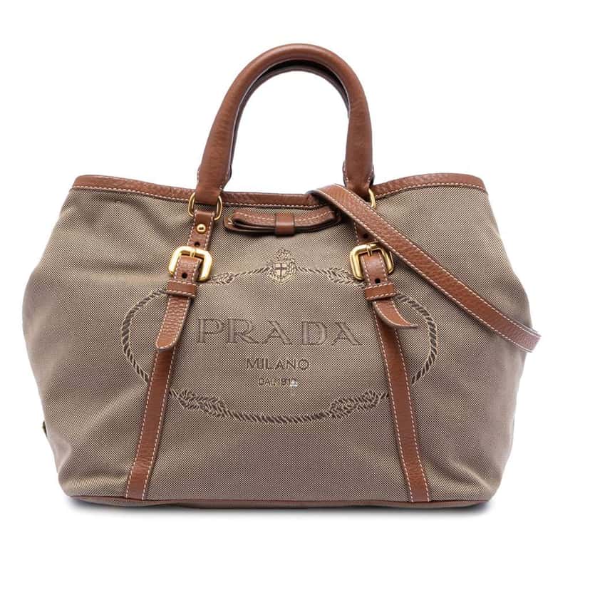 Prada Canvas Canapa Logo Bow Satchel Brown Canvas Very good condition - Front View