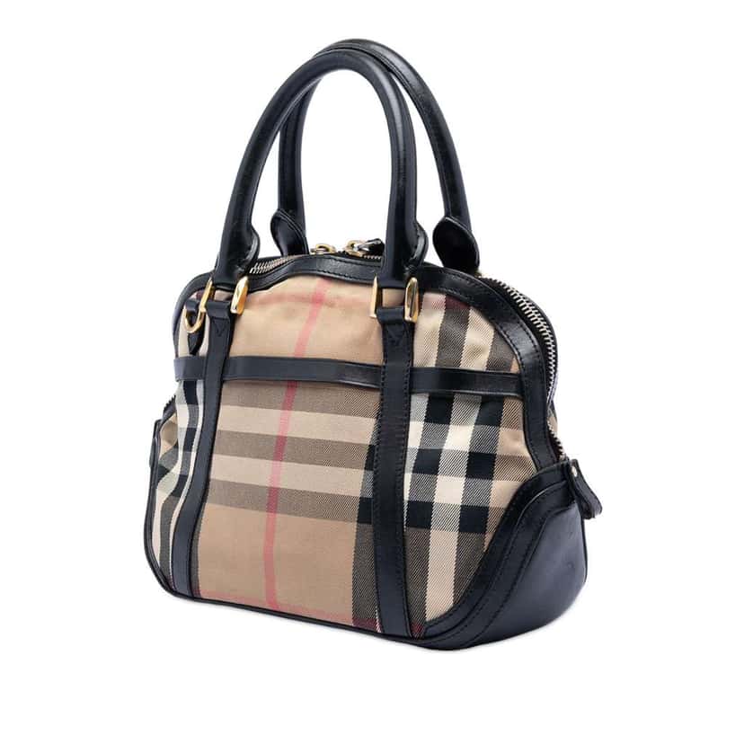 Burberry Small Leather Trimmed House Check Canvas Bridle Orchard Satchel Brown Canvas Good condition - Back View