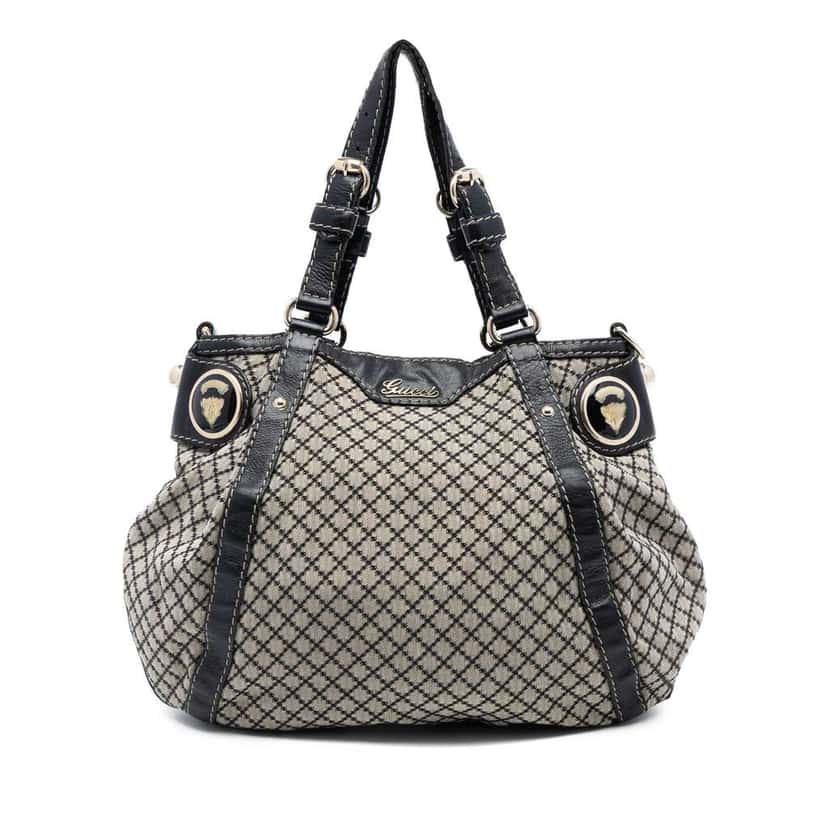 Gucci Diamante Canvas Crest Satchel Brown Canvas Very good condition - Front View