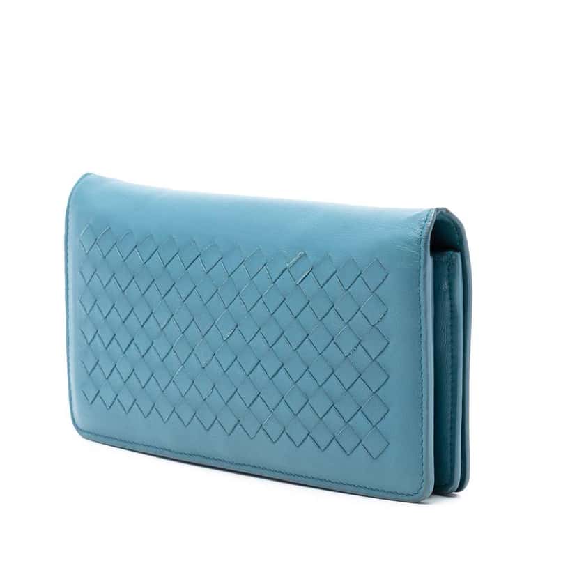 Bottega Veneta Nappa Intrecciato Continental Wallet on Chain Blue Leather Good condition - Back View