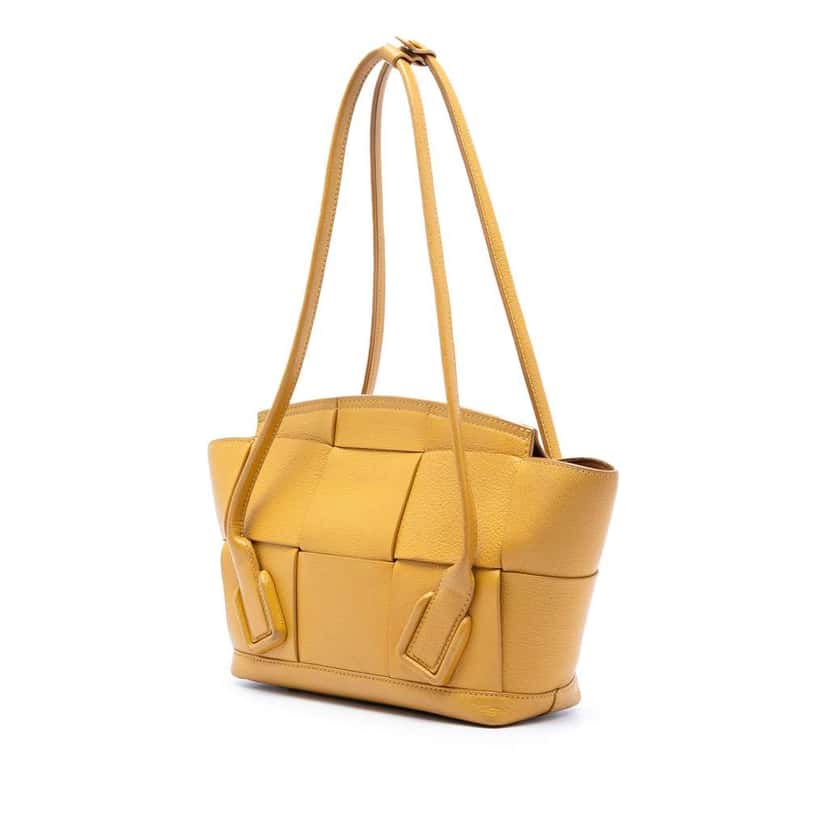 Bottega Veneta Small Goatskin Maxi Intrecciato Arco Satchel Yellow Leather Very good condition - Back View