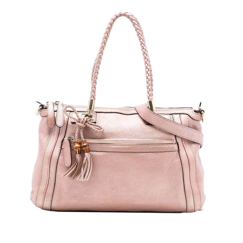 Gucci Metallic Pebbled Calfskin Bella Satchel Pink Leather Very good condition - Front View