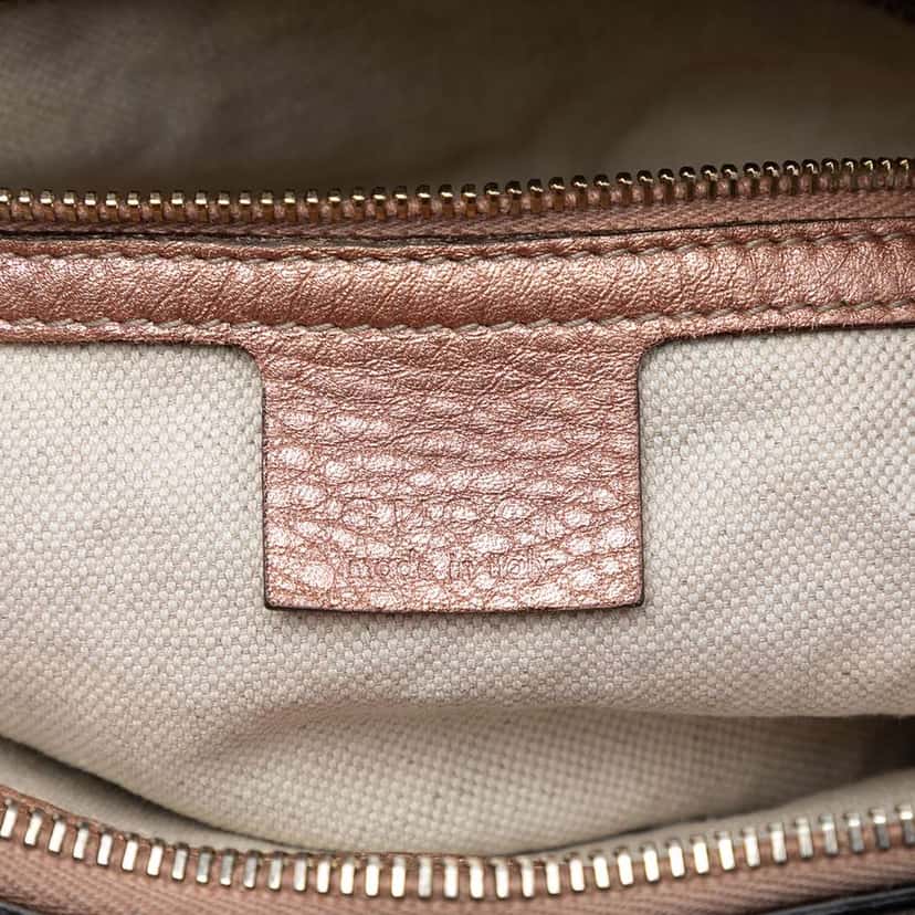 Gucci Metallic Pebbled Calfskin Bella Satchel Pink Leather Very good condition - Box View