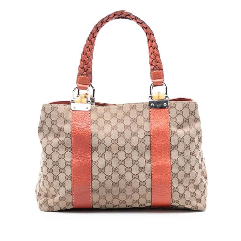 Gucci GG Canvas Bamboo Libeccio Tote Brown Canvas Very good condition - Front View