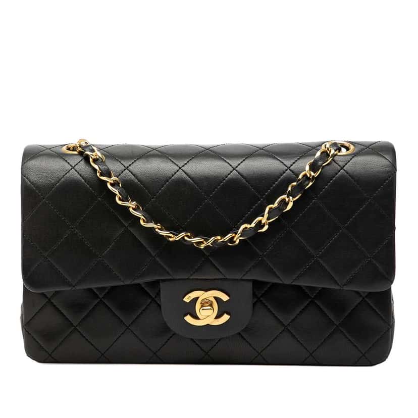 Chanel Small Classic Lambskin Double Flap Black Leather Good condition - Front View