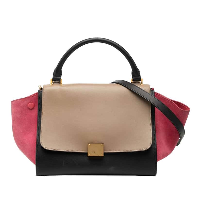 Celine Small Tricolor Calfskin and Suede Trapeze Satchel Black Leather Very good condition - Front View