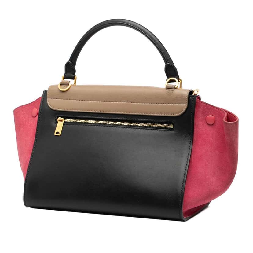 Celine Small Tricolor Calfskin and Suede Trapeze Satchel Black Leather Very good condition - Back View
