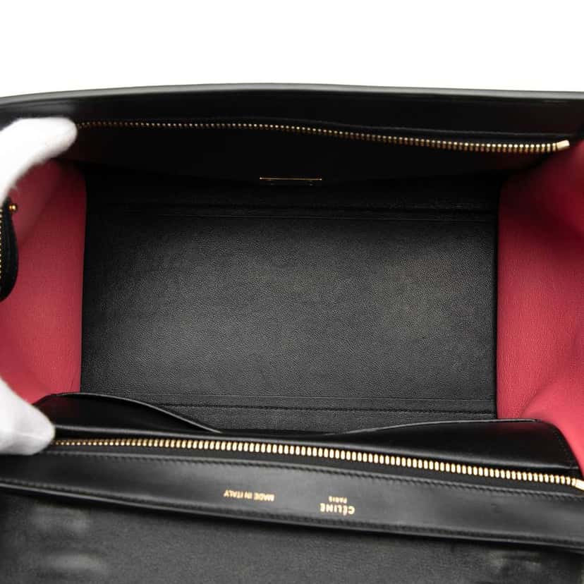 Celine Small Tricolor Calfskin and Suede Trapeze Satchel Black Leather Very good condition - Model View