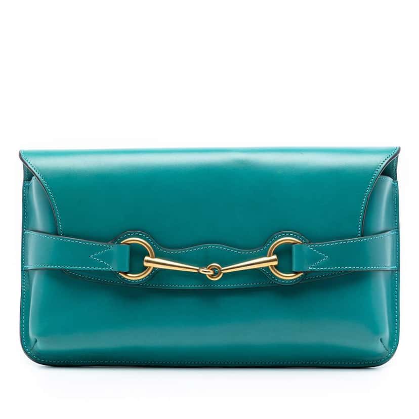 Gucci Calfskin Bright Bit Clutch Blue Leather Very good condition - Front View