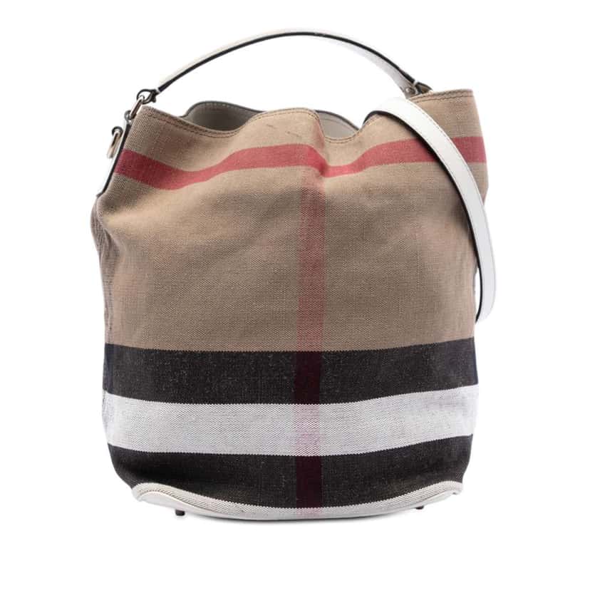 Burberry Medium Mega Check Canvas Ashby Bucket Bag Brown Canvas Very good condition - Front View
