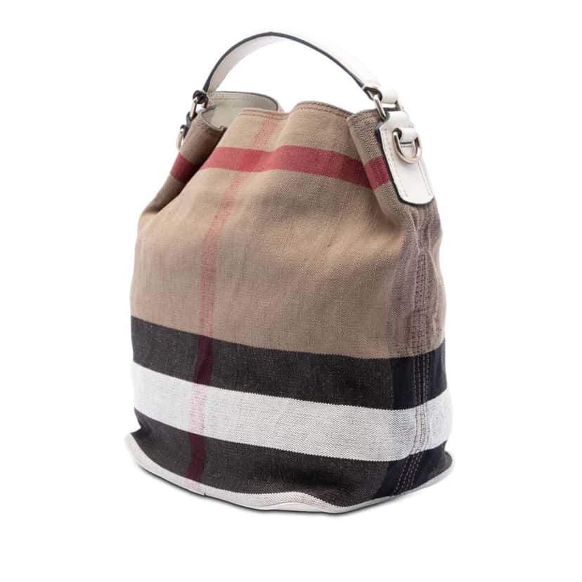 Burberry Medium Mega Check Canvas Ashby Bucket Bag Brown Canvas Very good condition - Back View