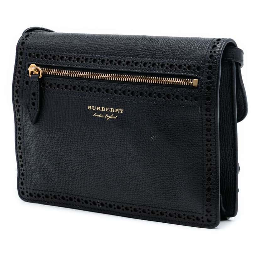 Burberry Small Grainy Calfskin Broguing Tassel Macken Crossbody Black Leather Very good condition - Back View