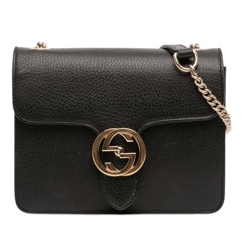 Gucci Small Dollar Calfskin Interlocking G Crossbody Black Leather Very good condition - Front View